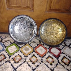 Set of 2 silver and gold mosaic wall art.